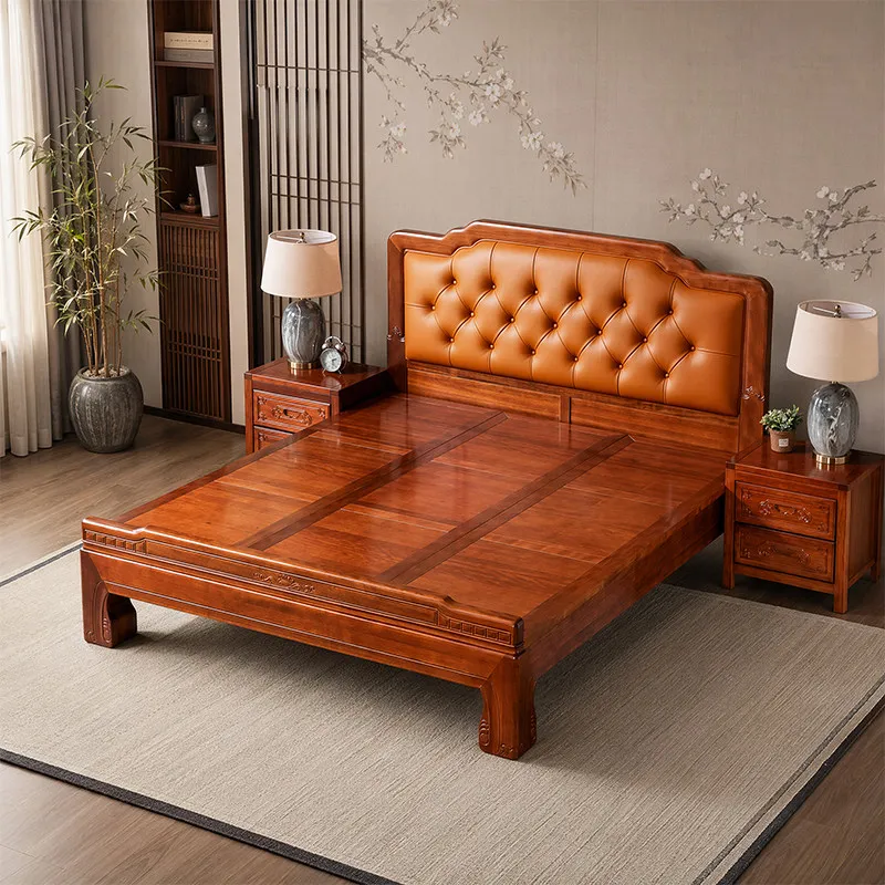 CX solid wood, Chinese 1.8 meters double bed tenon and mortise structure light luxury leather soft bedroom bed