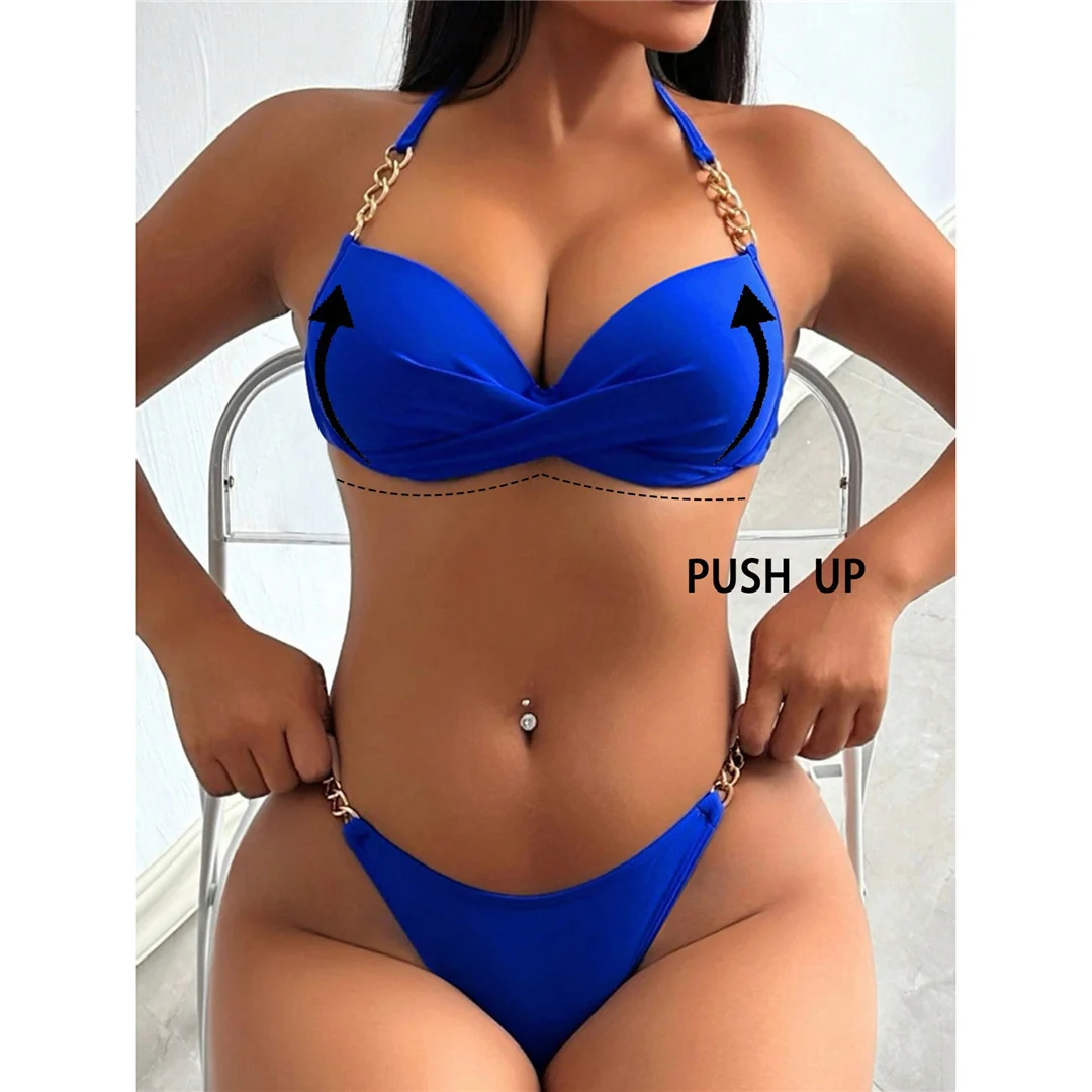 XS - L Neckholder-Bikini Push-Up-Badeanzug Damen-Bademode Zweiteiliges Bikini-Set mit BH-Cup Badeanzug Badebekleidung V6748 – Detail 2