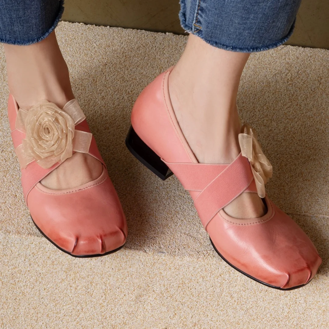 

Женские туфли без шнуровки на плоской подошве из коровьей кожи с квадратным носком и эластичной лентой на плоской подошве с цветочным декором, милые женские мягкие удобные туфли