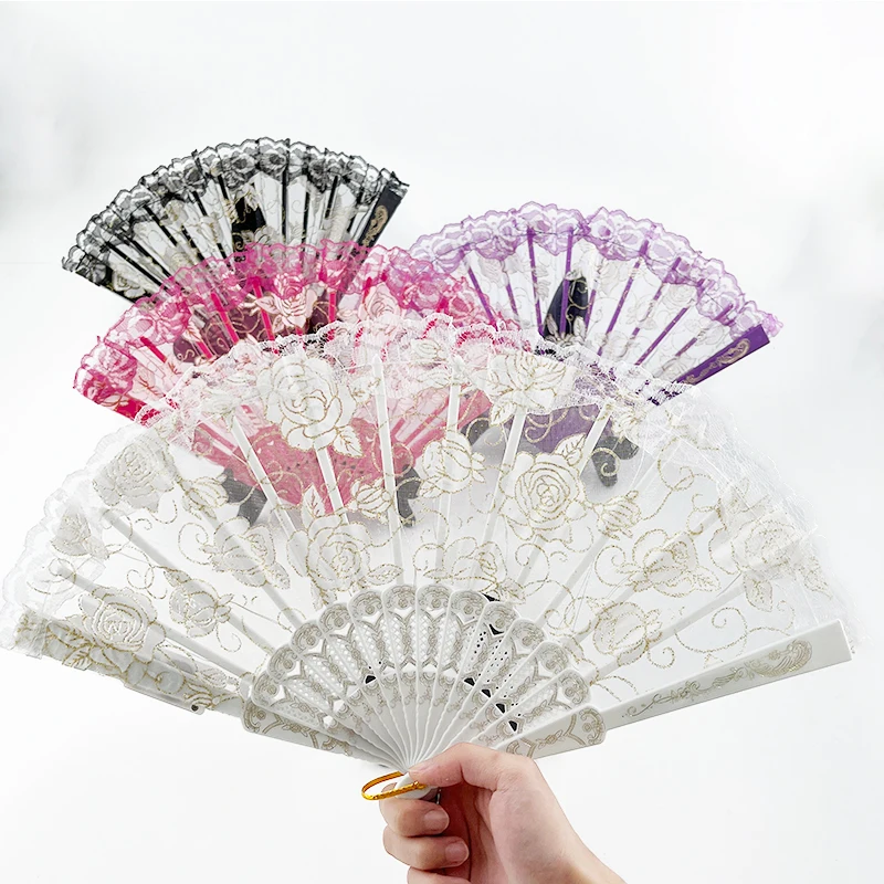 Leuchtende Spitze Rose Fan beleuchtet im Dunkeln Nacht Party Luminou LED Fan für Mädchen Damen Frauen tanzen Musik Leistung – Detail 7