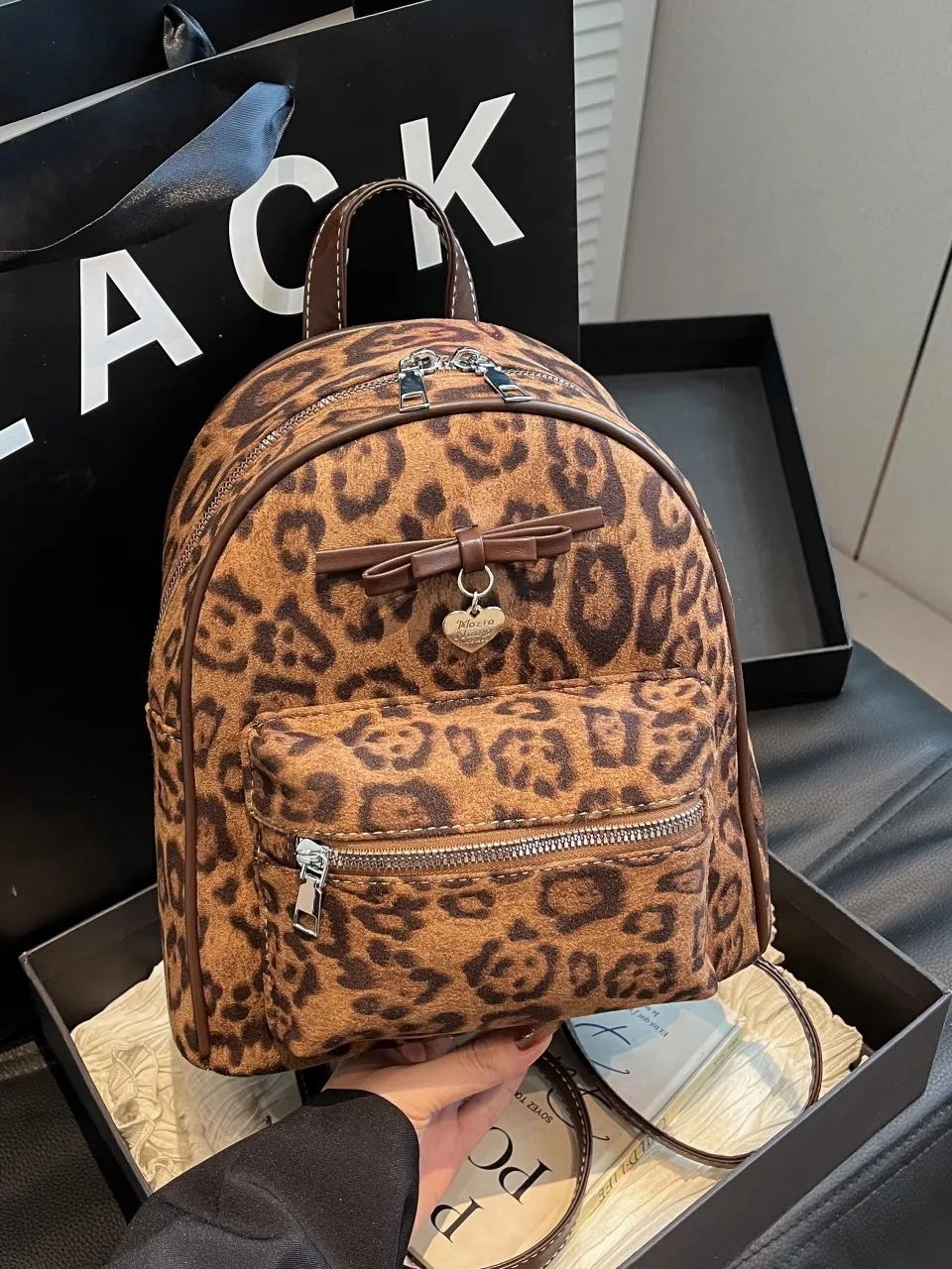 

Retro Leopard Print Autumn Winter Brown Bapa Women's Bag Artistic Sle Commuter Zipper Closure Single Carent Bag