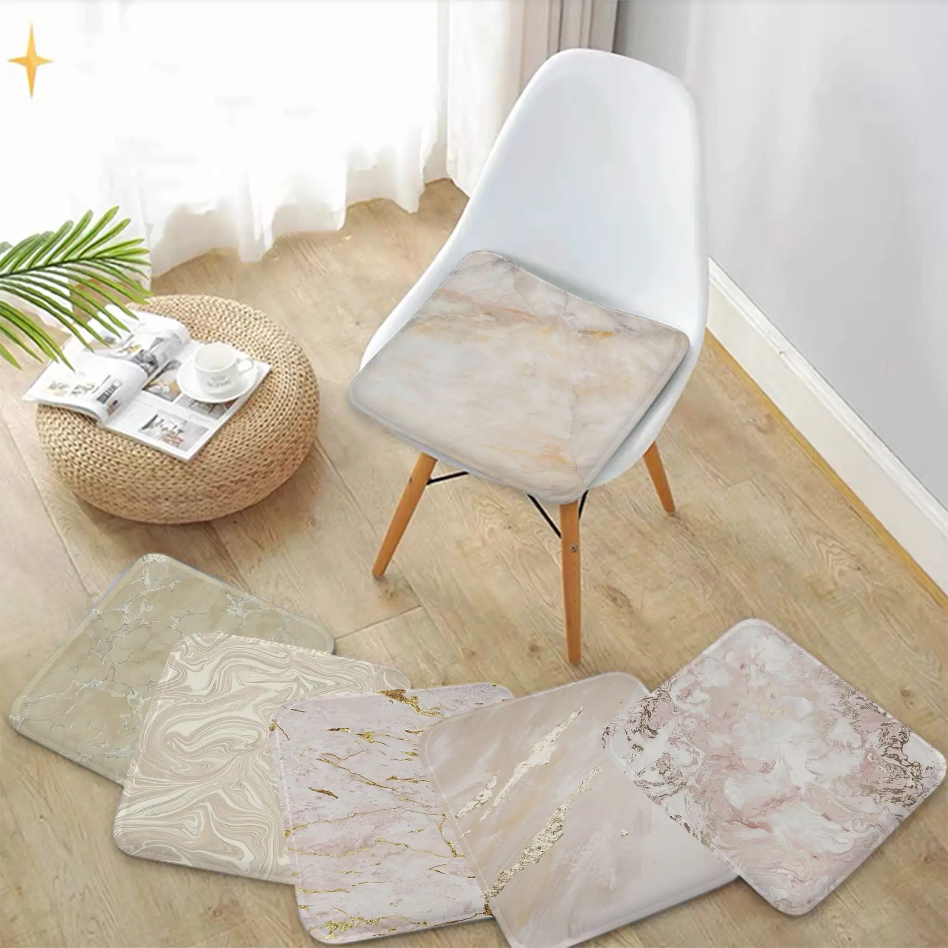 

Beige Marble Simplicity Multi-Color Sofa Mat Dining Room Table Chair Cushions Unisex Fashion Anti-slip Stool Seat Mat