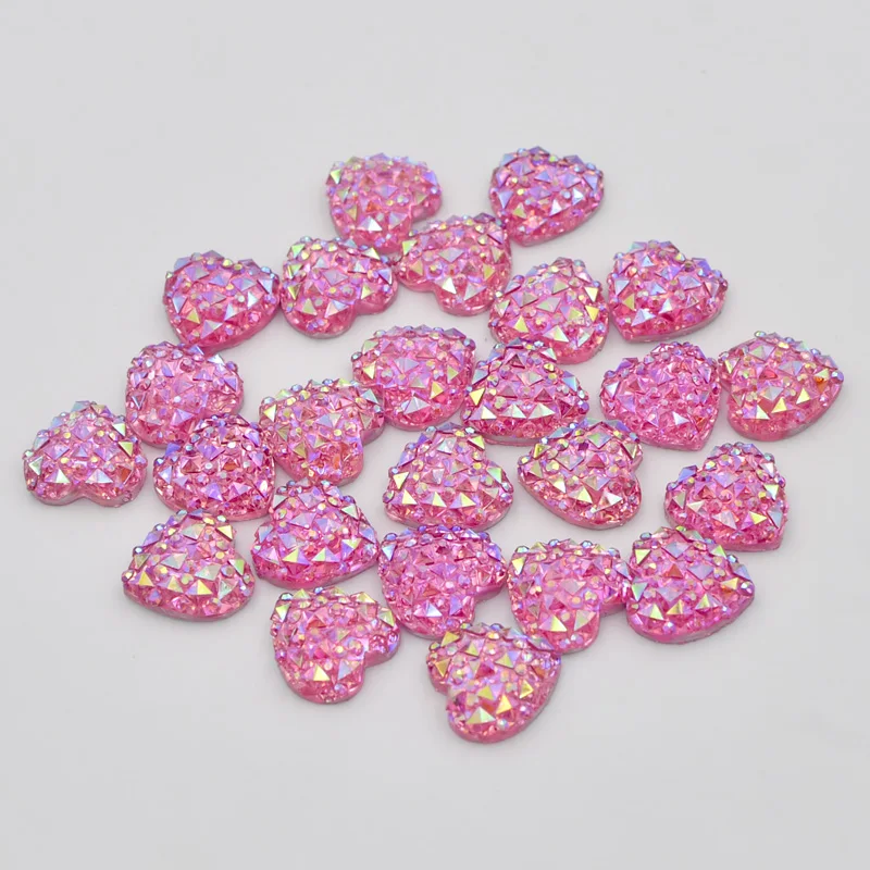 80Pcs 12mm AB Resin Heart Flatback Rhinestone Wedding Buttons/scrapbooking K97*2