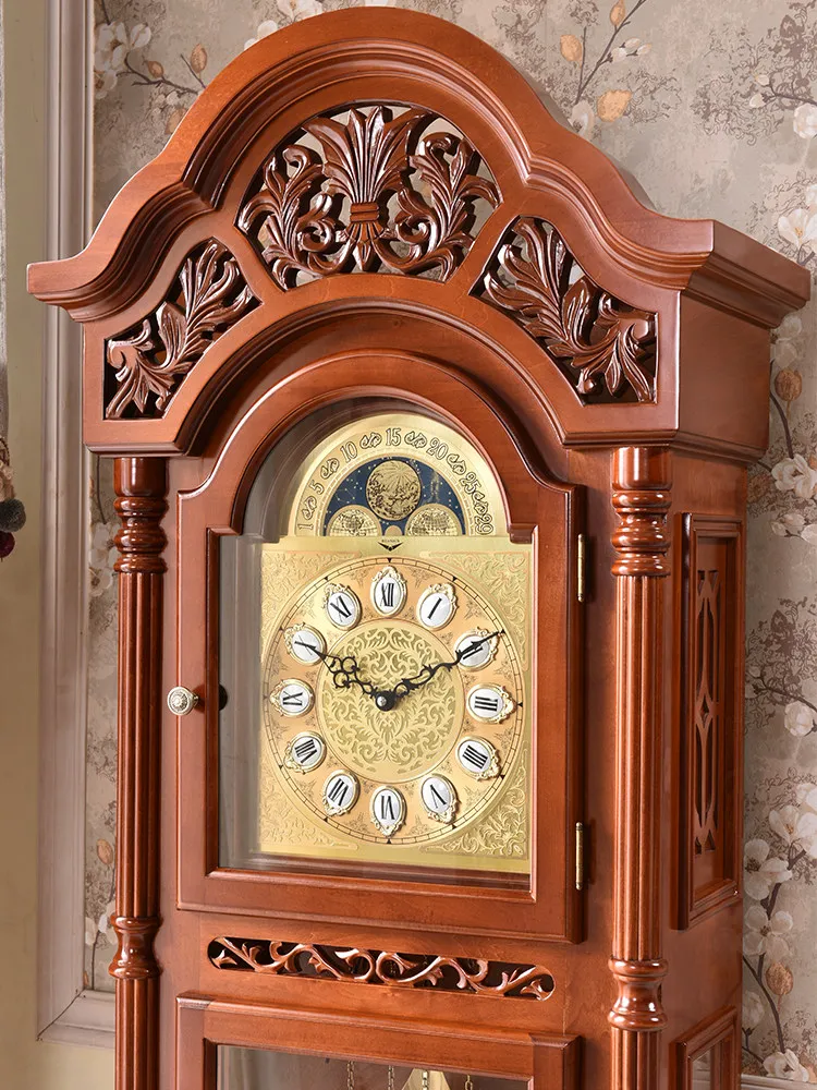 Solid wood floor clock, European living room , mechanical American standing , Chinese retro pendulum clock