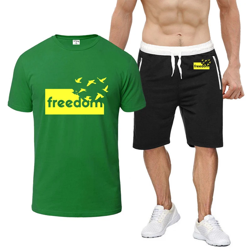 

2025 The Freedom Letter, новая футболка, шорты, летний мужской комплект с короткими рукавами и шорты, дышащий тонкий костюм из двух предметов
