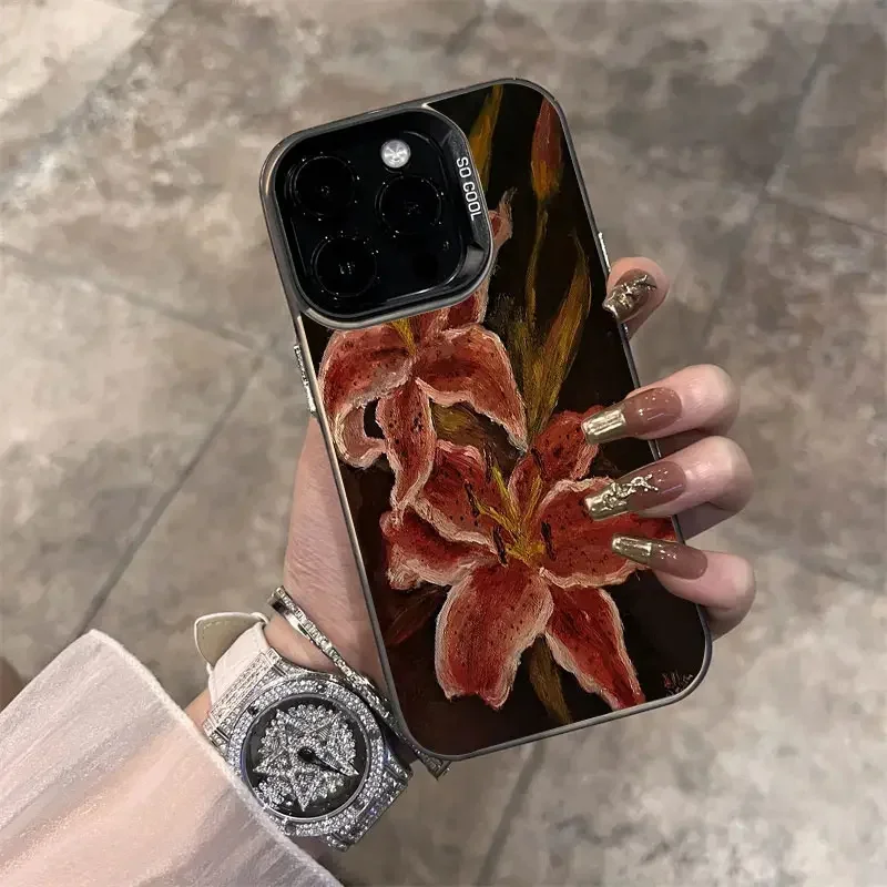 Oil Painting Lily Flower Phone Case For Samsung Galaxy S26 S25 S24 Note20 Ultra A35 A56S22 S23Plus Note20 A36 A55 A26  IMD Cover