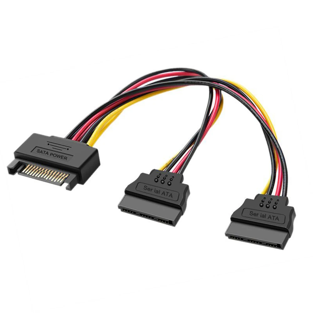 SATA 15pin Male to 2 x SATA 15pin Female Hard Disk Power Cable Serial ATA Y Splitter Dual Extension Cord Adapter Connector