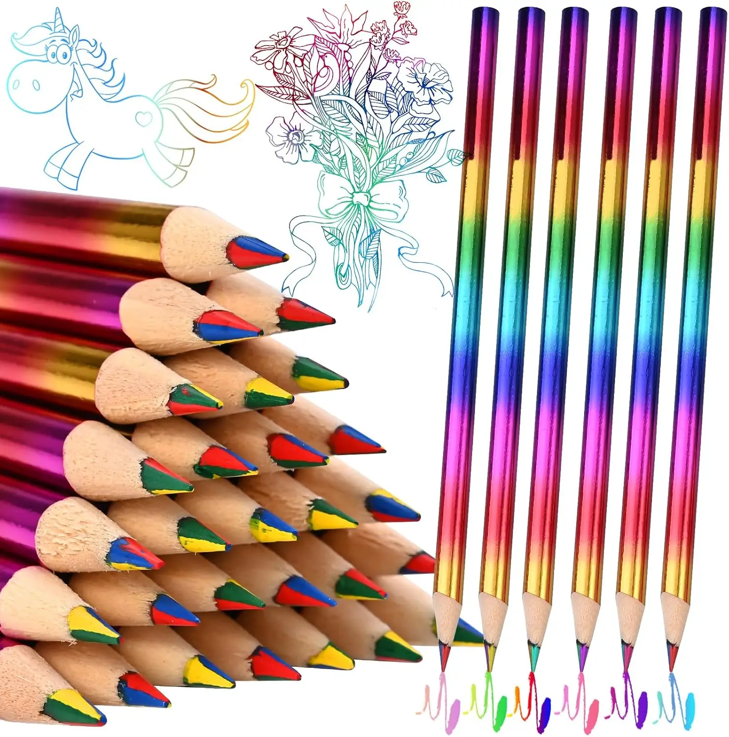 12pcs Rainbow Pencils 4 Color in 1 Rainbow Colored Pencils for Kids  Art Supplies Coloring Pencils Gifts for Students