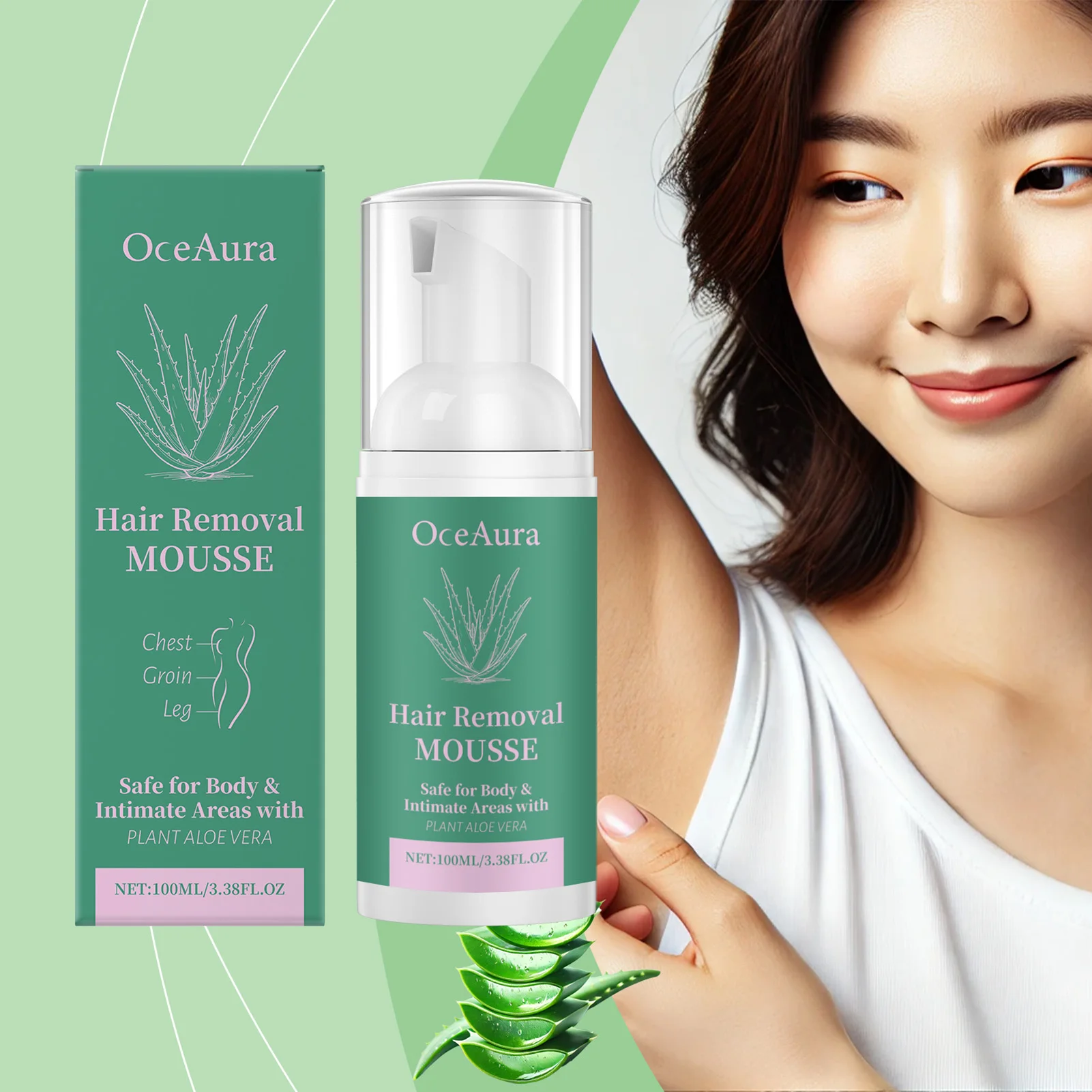 

Мусс для удаления волос с алоэ вера, 100 мл, для чувствительной кожи, успокаивающий, без раздражения и покраснений, увлажняющая депиляционная пена