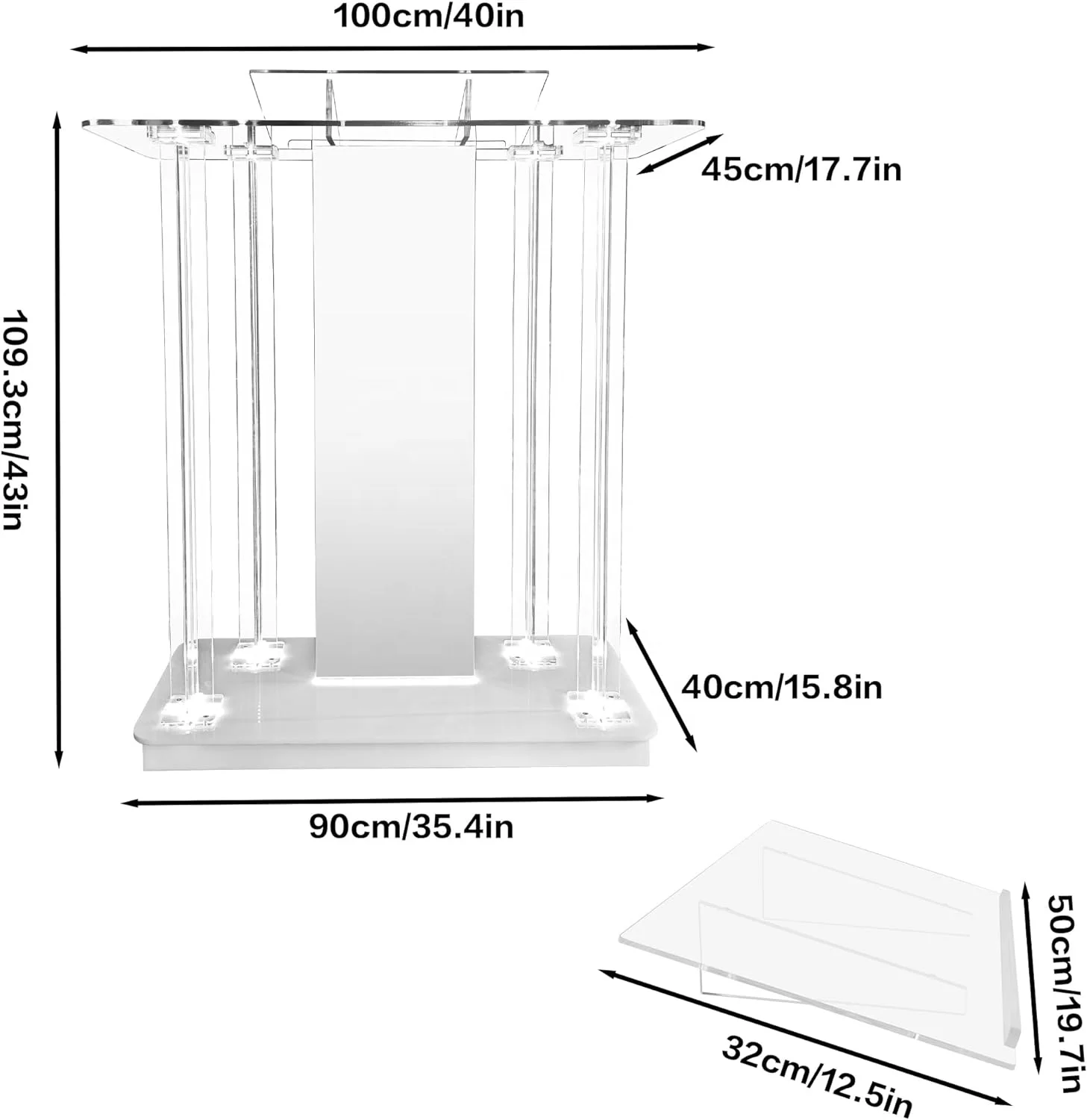 Church Pulpit with Wheels LED Acrylic Church Podium with Rollers& Vertical Reading Platform Lecterns for Classroom