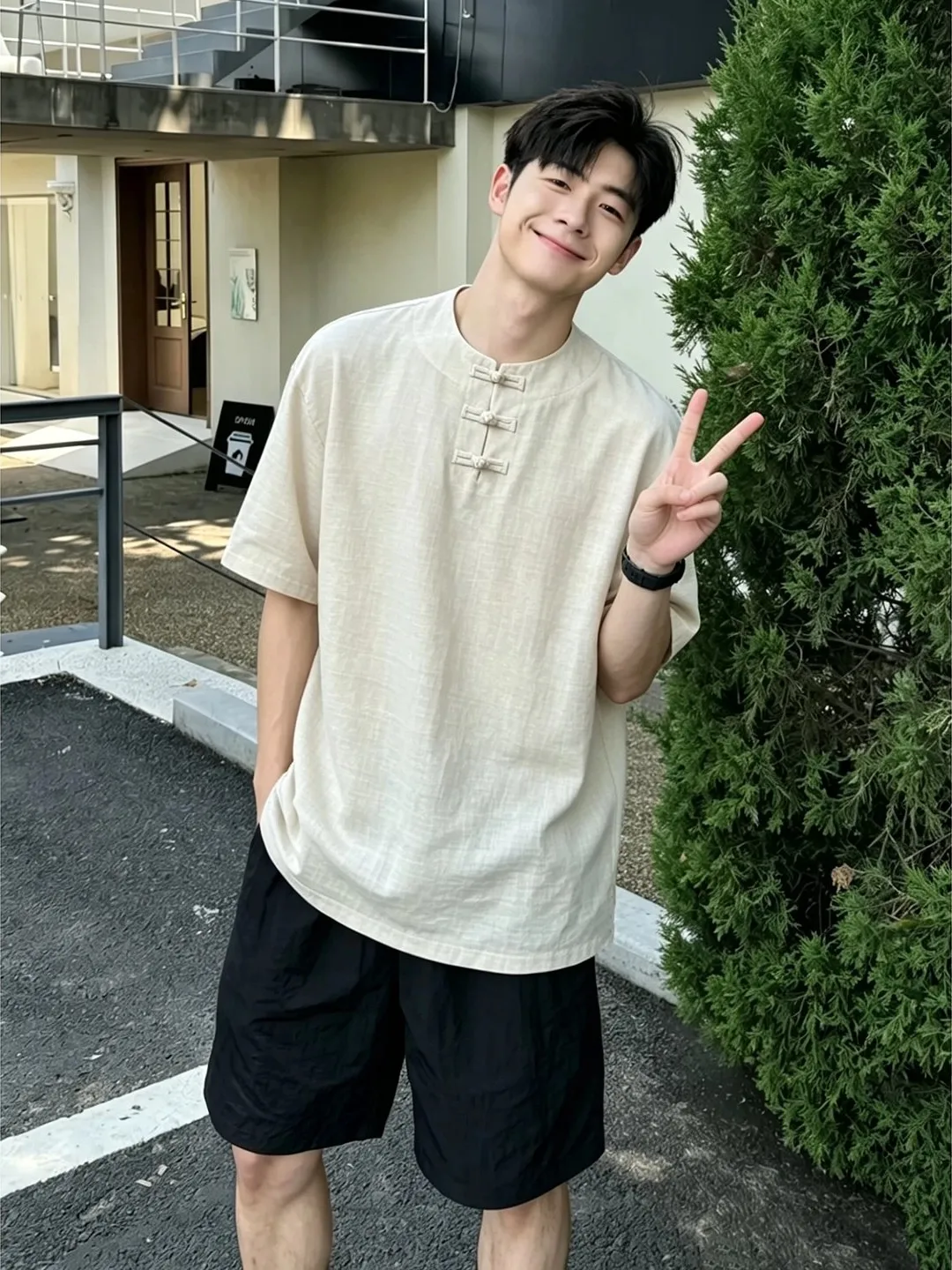 Men's Summer Thin Short Sleeve T-Shirt Chinese Style Ice Silk Simulation Hemp Texture Button down Casual Fashion Breathable