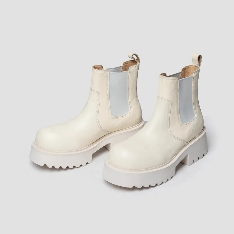 

Ботинки на платформе из натуральной кожи в британском стиле, мужские осенне-зимние слипоны, увеличивающие рост, повседневные черные ботинки челси, мужская обувь