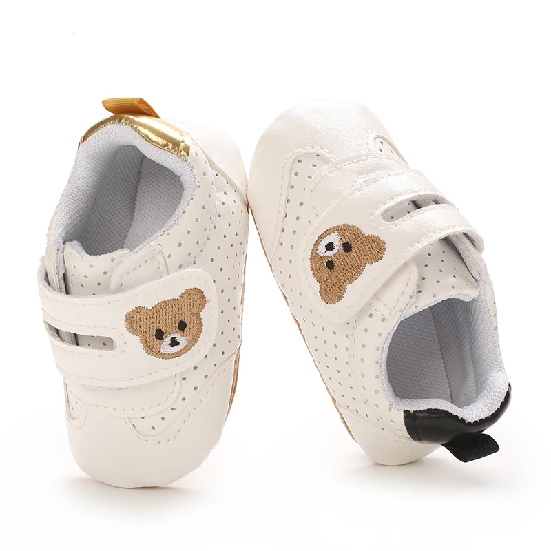 

New Cute little bear White Newborn Baby Leather Shoes for 0-1 Year Ventilate Sneakers Infant Soft Rubber Sole Loafers