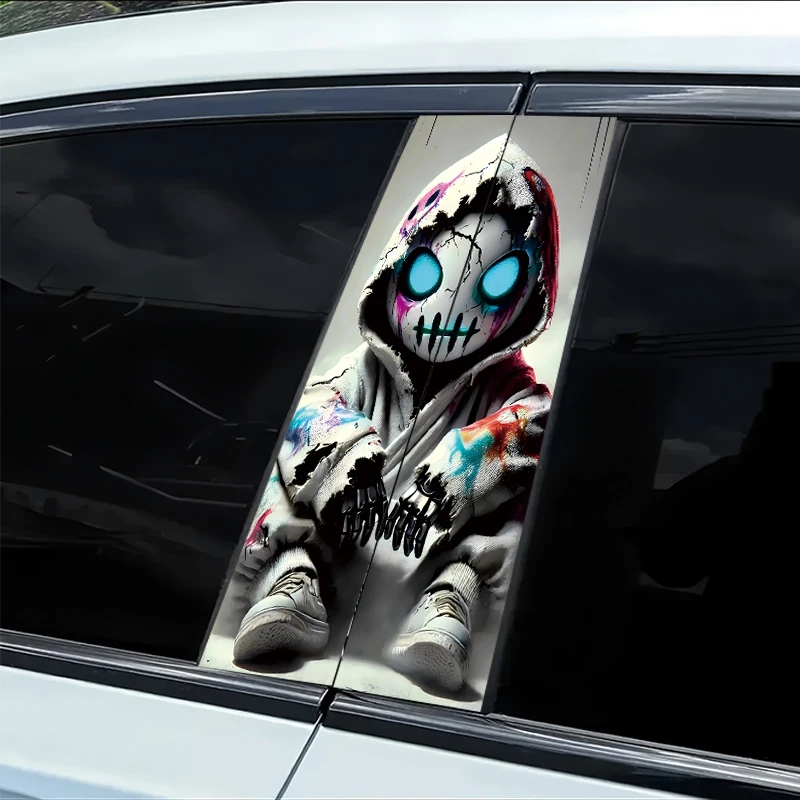 2 pieces of car B-pillar stickers Graffiti Skeleton Vinyl protective film