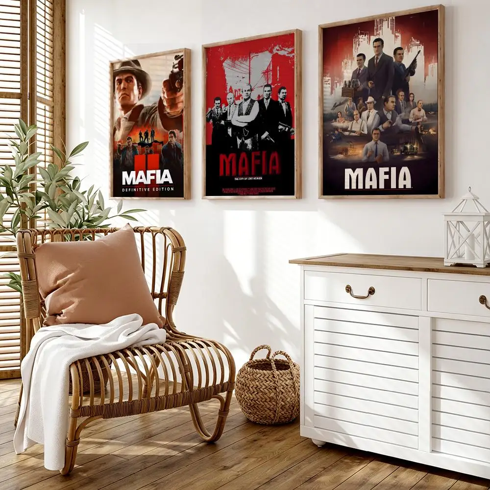 Mafia T-Trilogy Adventure game Poster Wall Stickers HD Painting Self Adhesive Art Decals for Bedroom Living Room Home Decor