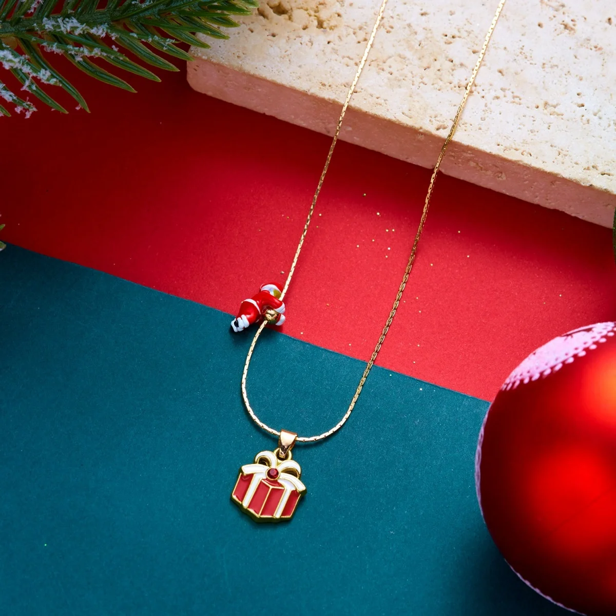 Weihnachts-Kletter-Santa-Weihnachtsmann-Geschenkbox-Anhänger-Halskette für Damen und Herren, Emaille-Santa-Weihnachtsmann-Teeservice-Choker, Neujahrsgeschenk-Schmuck – Detail 10