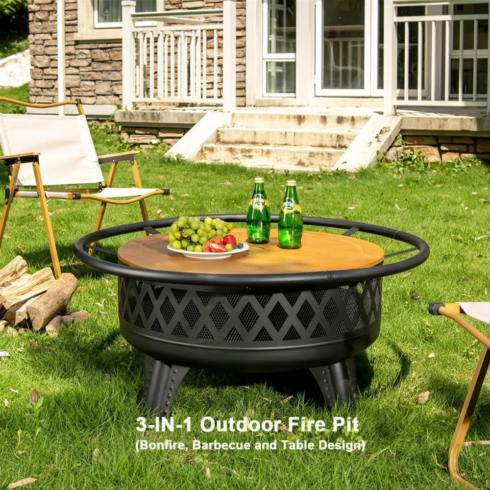 38 Inch Wood Burning Fire Pit for Outside Patio and Backyard