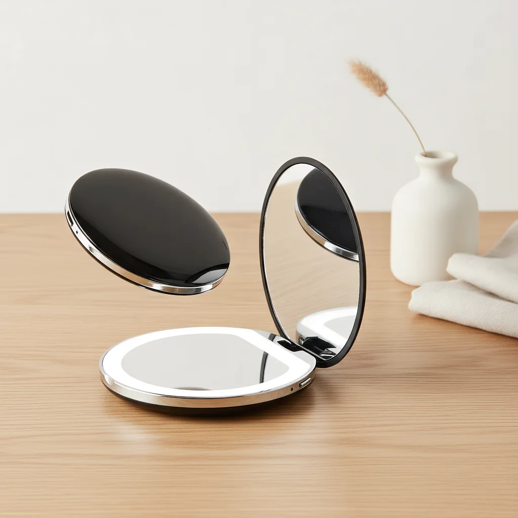 

Cute Modern Round Rechargeable Pocket Mirror with LED Lights Small Decorative Make Up Mirror for Women Portable Beauty Mirror