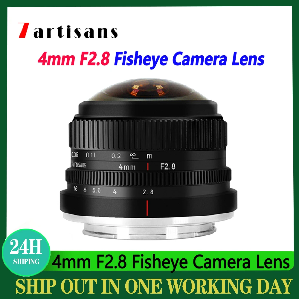 7 ارتيسان 4 ملم F2.8 عدسة عين السمكة 225 °   عدسة كاميرات التركيز اليدوي للطائرات بدون طيار واسعة الزاوية لكاميرات Canon EF-M Sony E Fuji XF M4/3 Mount