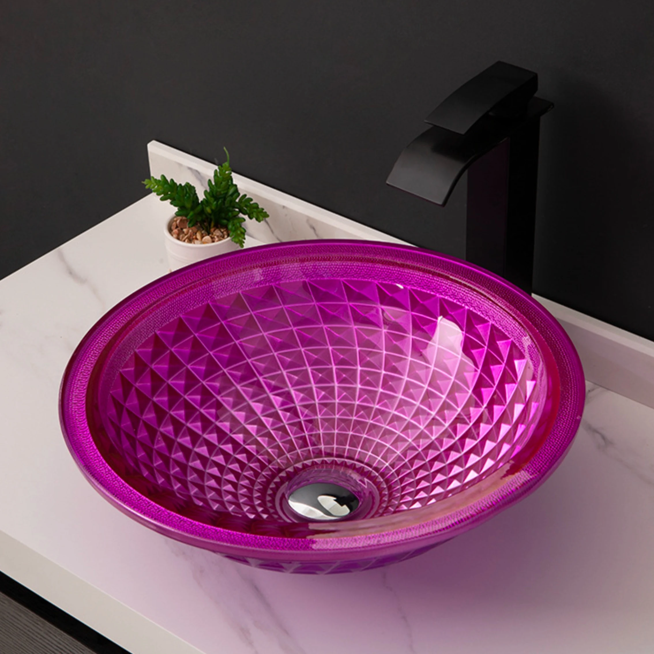 

Crystal Tempered Glass Basin Art Washbasin Round Table Basin Light Luxury Washbasin With Drain BW21-089
