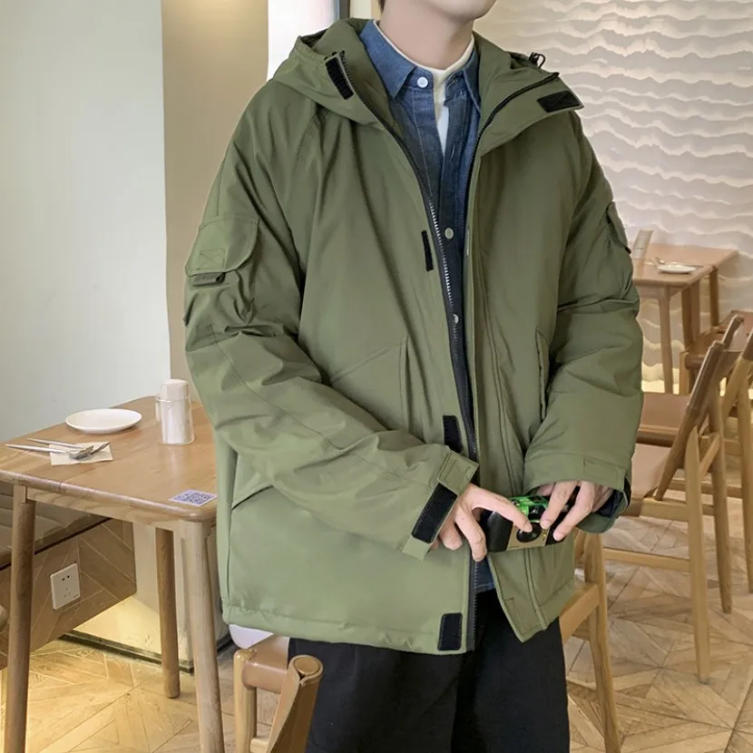 

Men's Winter Thiened Cotton Jaet Hooded Warmth Cold-resistant Workwear Outdoor Faionable Urban Sle Youth Casual Coat