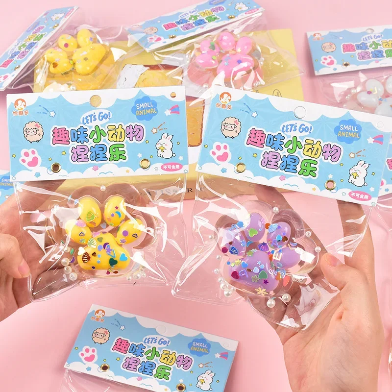 4PCS Kinder Kristall Katze Klaue Stressabbau Kneifen Spielzeug Farbige Glitter Transparent Katze Klaue Quetschen Release Flüssigkeit Spielzeug