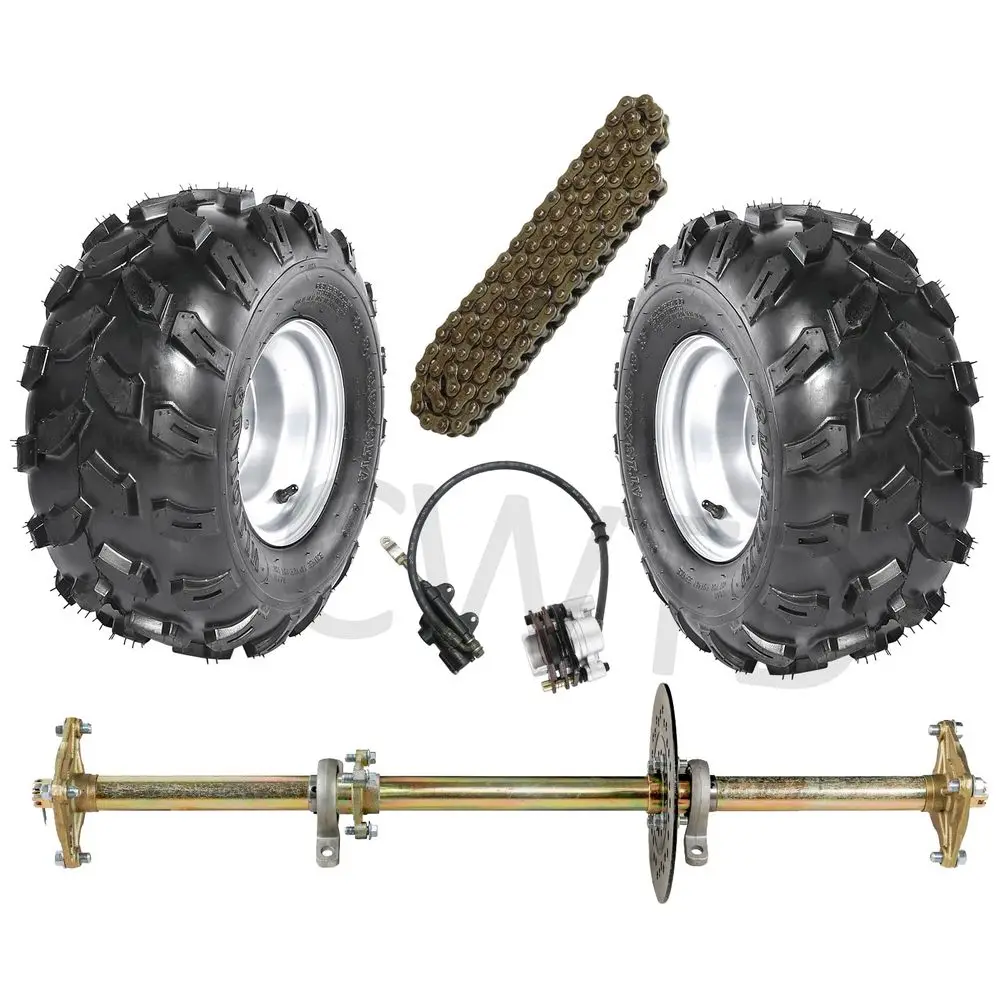 

Steel Live Axle Kit for Go Kart Includes 18x9.58 Tubeless Wheels, Tires, Rim, Chain Sprocket, and Brake Master Cylinder Perfect