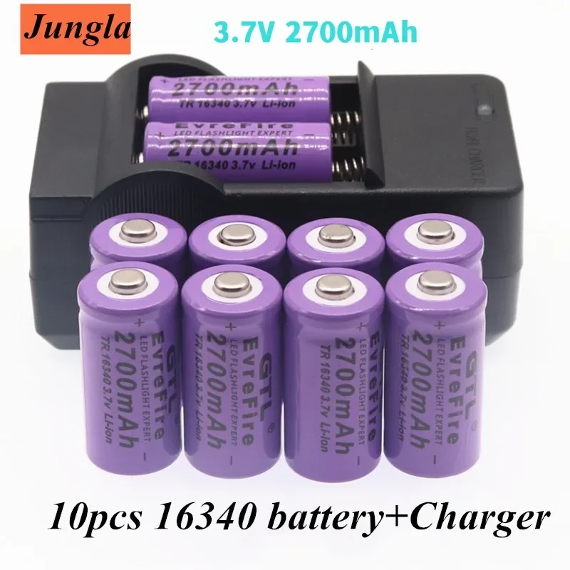 

100% New original 16340 Battery CR123A 16340 Battery 2700mAh 3.7V Li-ion Rechargeable Battery+16340 Charger