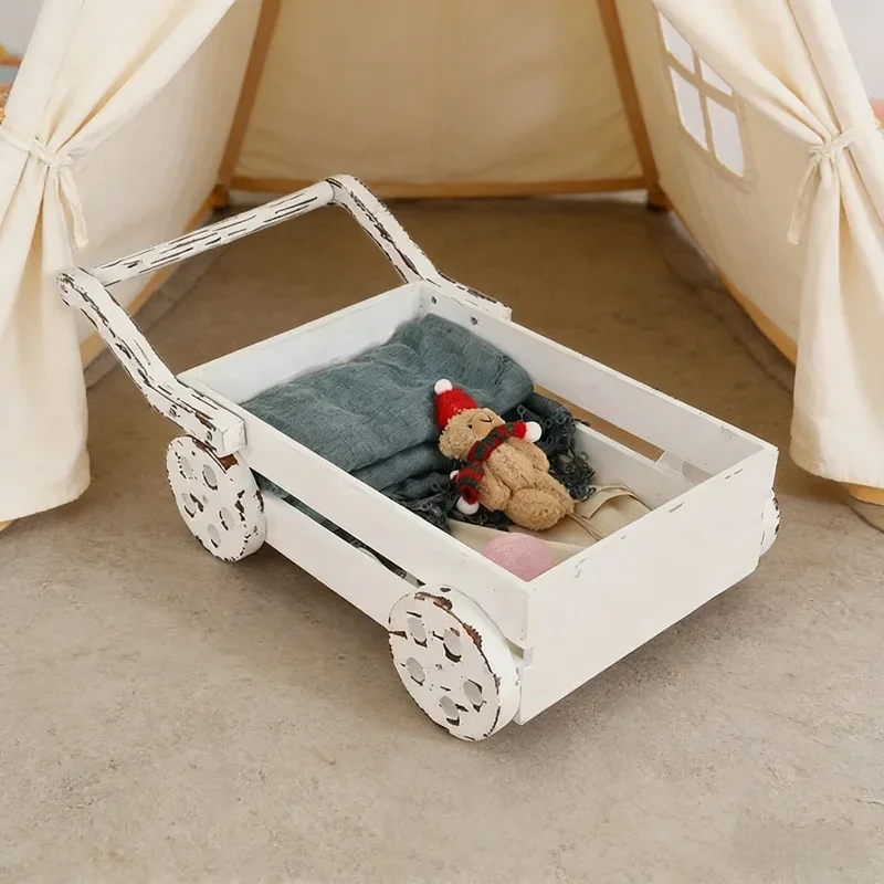Children Growth Commemorative Small Wooden Bed Baby Photography Props Studio Photo Model Tools Infant Baby Shooting Accessories