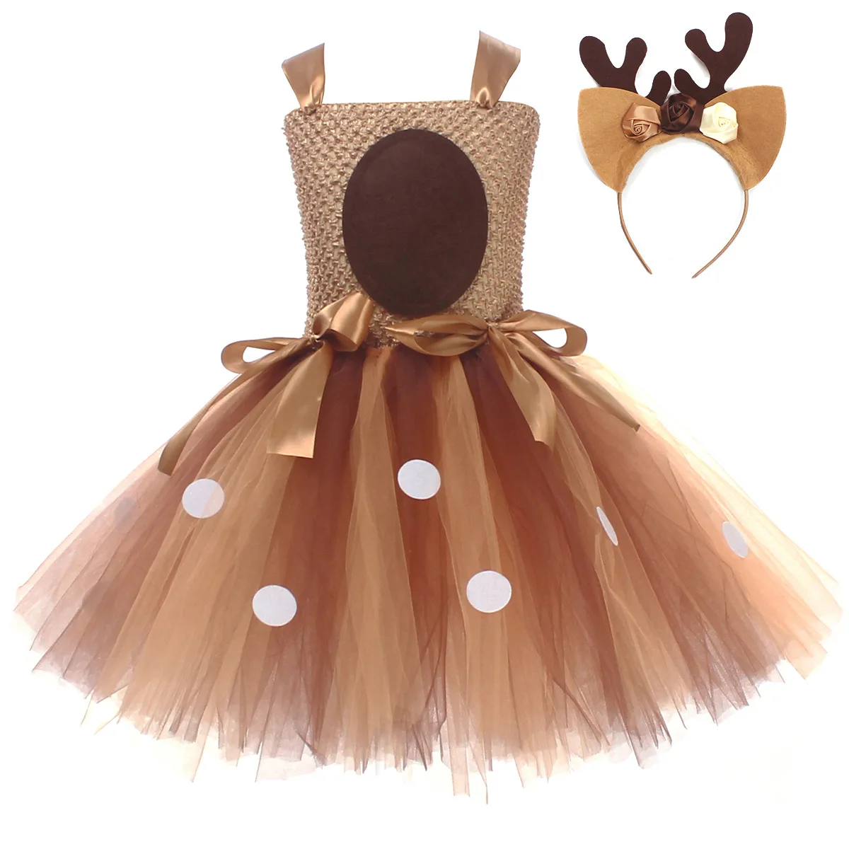

Brown Deer Tutu Dress with Headband for Girls Birthday Party Animal Costume Elk Halloween Christmas Dress Up Fancy Dresses 2-12Y