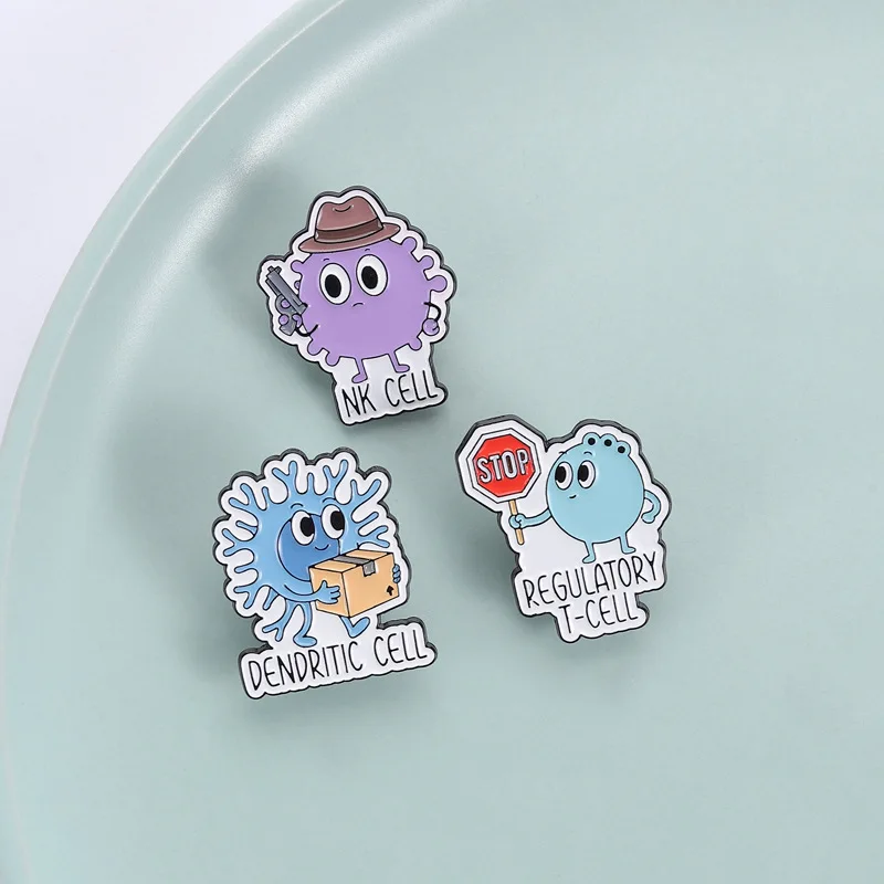 Creative Cartoon Immune NK Cell Badge Brooch Pins Cute Regulatory T Cell Dendritic Medical Enamel Lapel Pin Accessory On Backpac