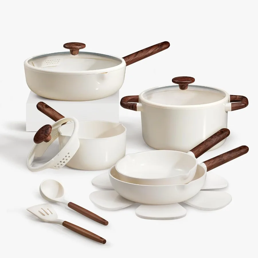 14Piece Ceramic Cookware Set with NonStick NonToxic Healthy InductionCompatible Pots and Pans for Everyday Kitchen Use PFAS and