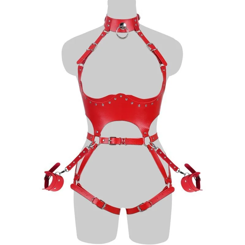 Female Soft Leather Bondage Clothes with Handcuffs Fitted Hollow Out Bondage Strap Adjustable Sex Party Costumes Bdsm Couple Sex - Image 3