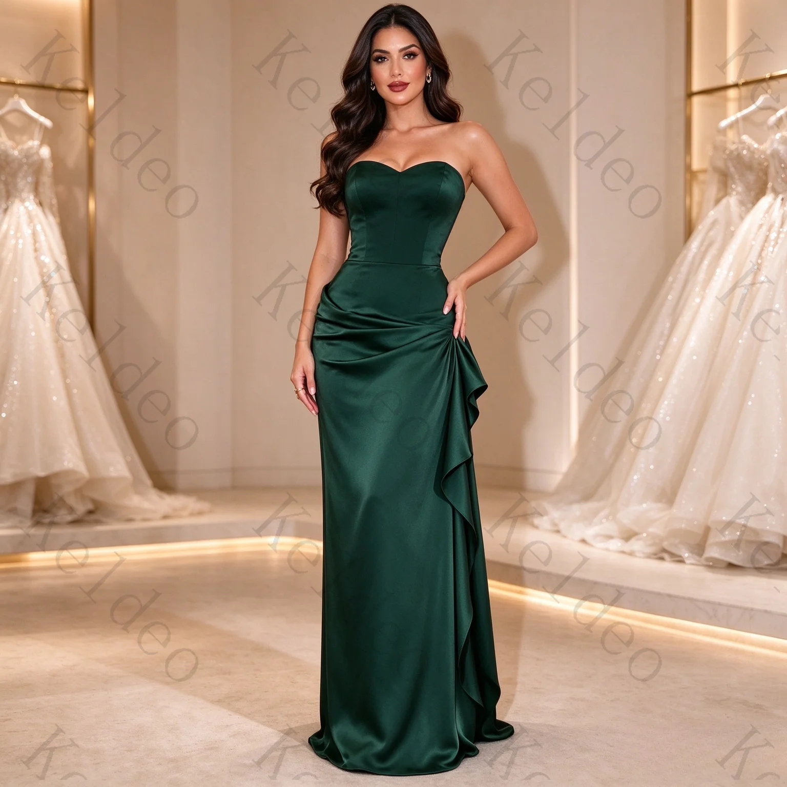 Customized Women Strapless Evening Gown Straight Floor Length Black Dress Backless Special Occasion Formal Party Wedding Guest
