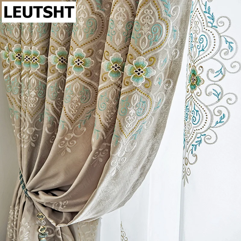 

European Style Curtains for Living Room, Bedroom, Simple, Embroidery, Light, Luxury, High-end, Window, Decor, Free Shipping