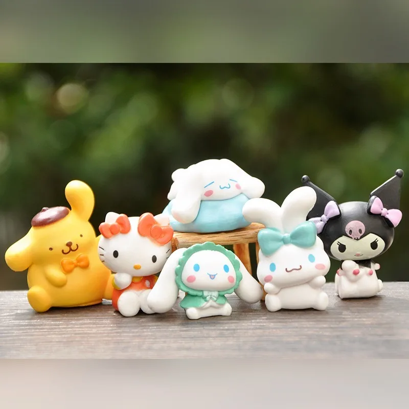 

6Pcs Sanrio Hello Kitty Decoration Doll Anime Figure Kuromi My Melody Q Figural Car Cake Decoration Model Children Birthday Gift