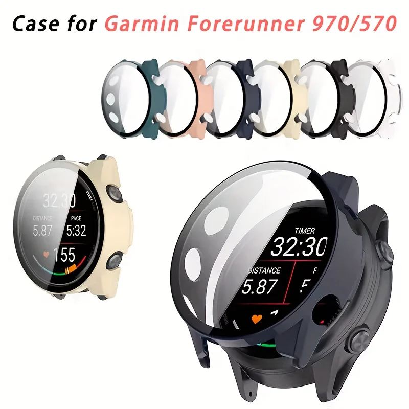 

For Garmin Forerunner 970 570 42mm 47mm Screen Protector Cover - Hard Shell Shockproof Watch Cover, Built-in HD Glass Protector