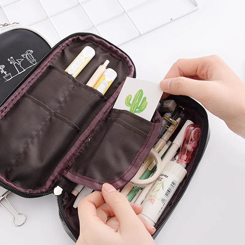 Creative Large Capacity Black Pencil Box Korean Stationery Multi Function Pen Bag Zipper Case Estojo Escolar Pencilcase