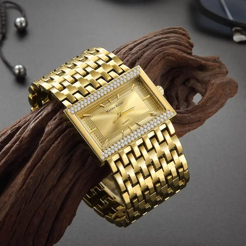 

Gold Rhinestone Ladies Wrist Watches Women Stainless Steel Luxury Brand Female Watches Rectangle Creative relogio feminino