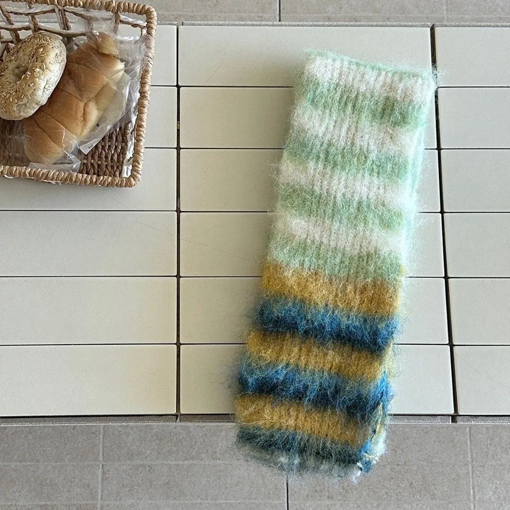 Vintage Soft Stripe Scarf Thick Rainbow Color Warm Shawl Windproof Winter Warm Pashmina Scarf