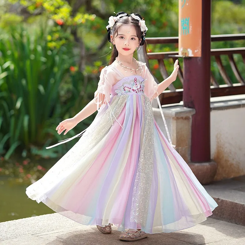 

New Arrival Chinese Traditional Embroider Hanfu Dress Fairy Outfit For Girl Children Chinese Style Tang Photography Cosplay