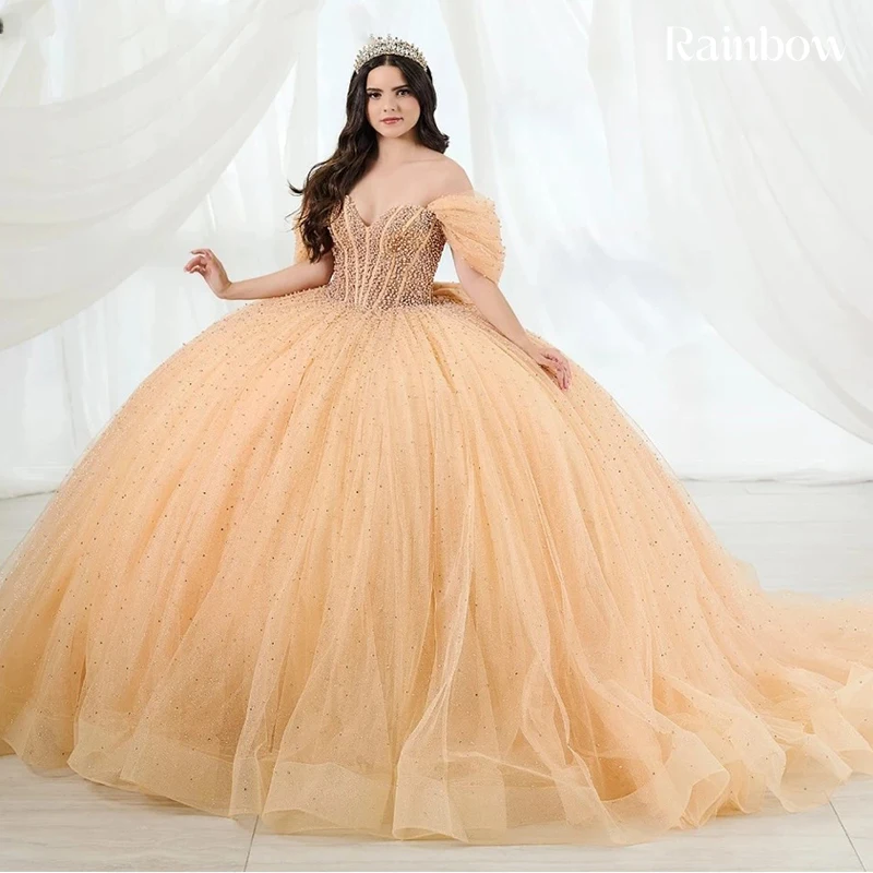 Vestido De quincea con hombros descubiertos, Organza con volantes y encaje bordado, Vestido De fiesta De graduación sin mangas, Vestido De Noche personalizado