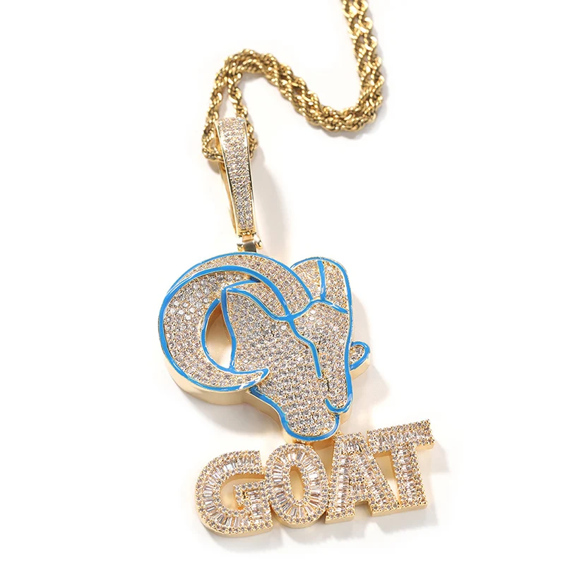 Hip Hop 5A+ CZ Stone Paved Bling Iced Out Goat Head Animal Pendants Necklace for Men Rapper Jewelry Drop Shipping