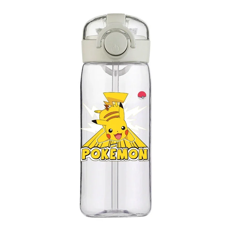 400ML Pokemon Pikachu Sports Water Bottle Cartoon Outdoor Large Capacity Leak-proof Cup Motivational Portable Plastic Cup Straw