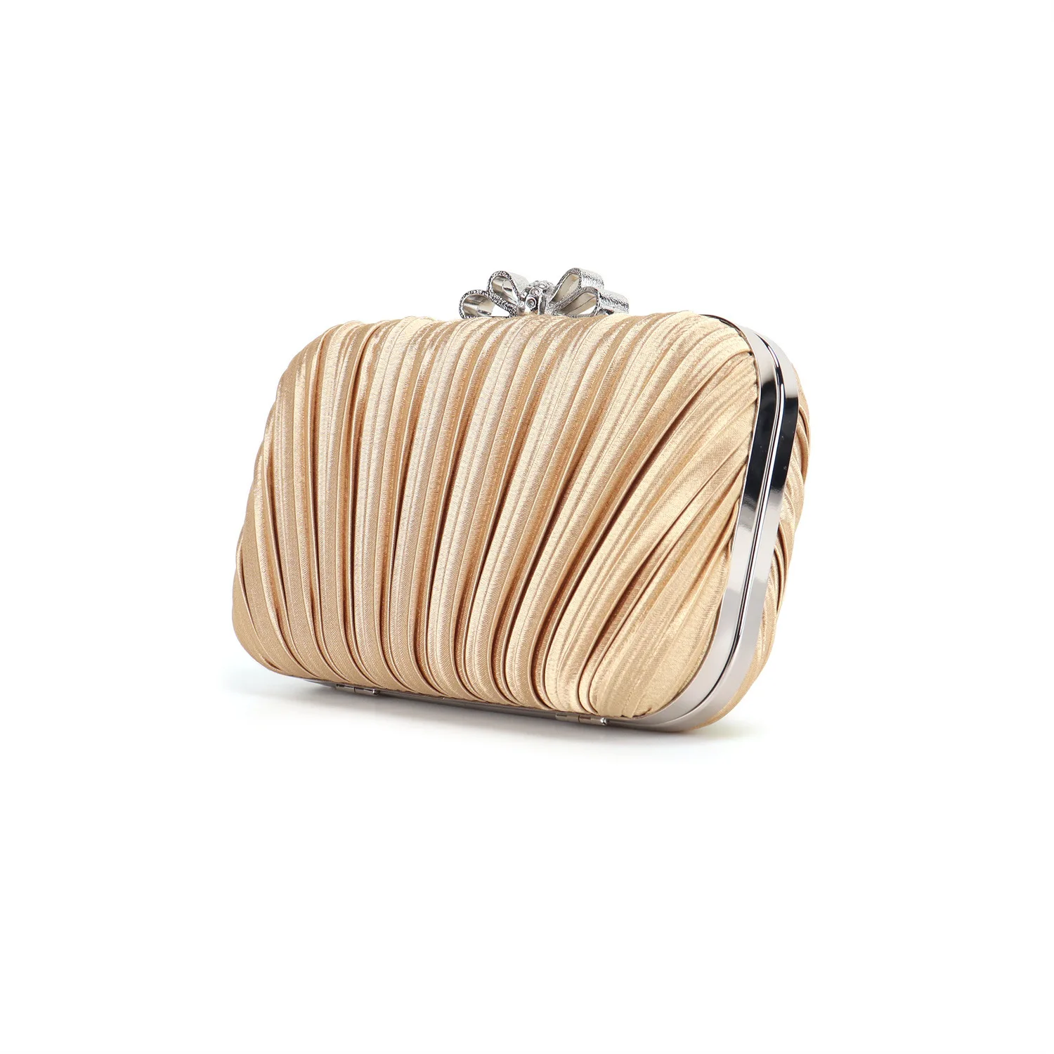 

Classic Satin Pleated Design Clutch Bag For Evening Party Wedding Prom Lady Luxury Shoulder Bag Temperament Chain Crossbody Bags