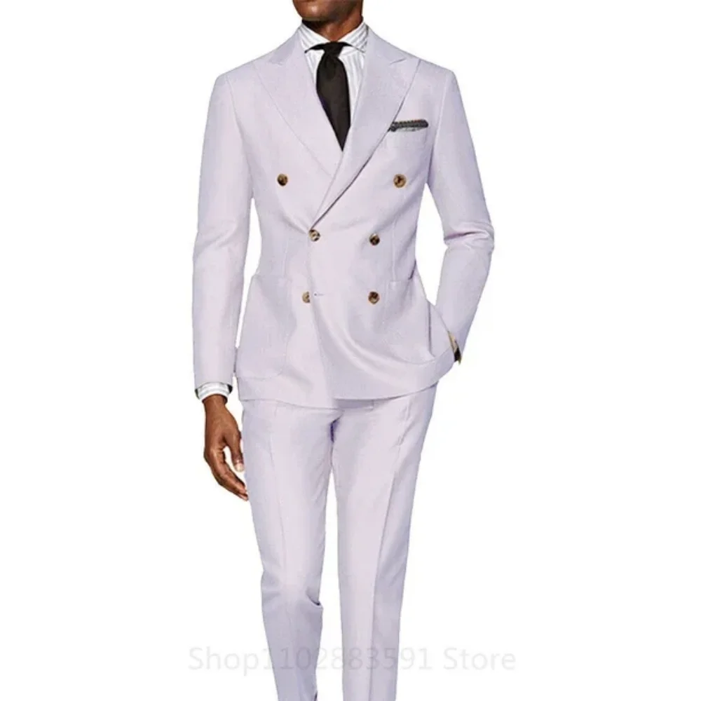 Trajes de doble botonadura para hombre, esmoquin informal para novio de boda, moda masculina, chaqueta de 2 uds con pantalones