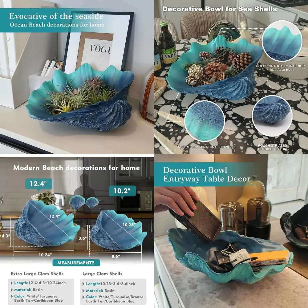 

Большая чаша из раковины морского моллюска цвета Карибского синего — декоративный контейнер в прибрежном стиле для дома в пляжном стиле и центральное украшение для журнального столика в морском стиле
