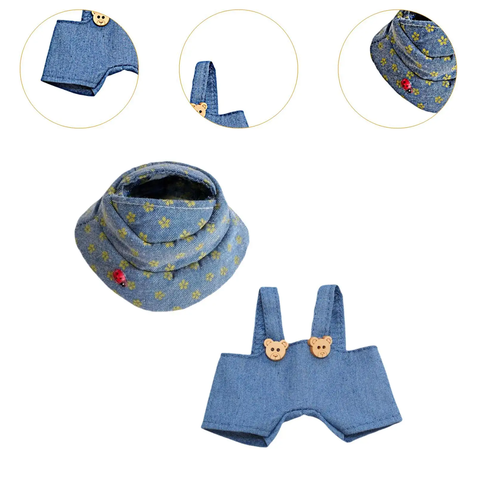 17cm Plush Doll Clothes Doll Denim Overalls with Hat Stuffed Plush Doll Dress up DIY Stuffed Animals Clothes Comfortable Fashion