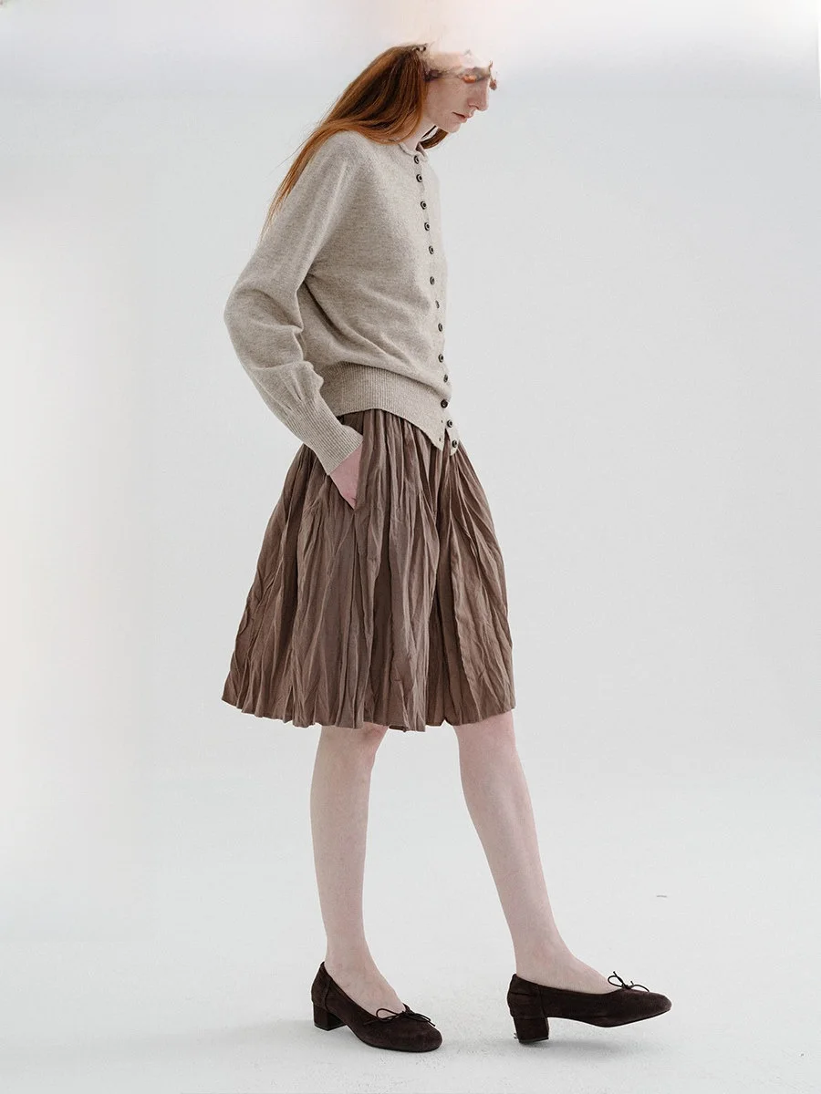 CHACHA Learsel Handmade Feels Cashmere Natural A-Line  Skirt with Pleats for Women High Waist Loose Fit Autumn Season