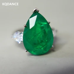 KQDANCE 925 Sterling Silver 13*18mm Large Pear Cut  Green Stone High Carbon Diamond Created Emerald Rings Women Fine Jewelry